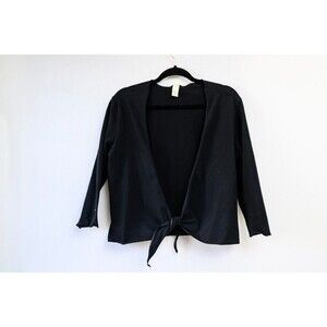Sun Moda M Black tie front open cardigan top